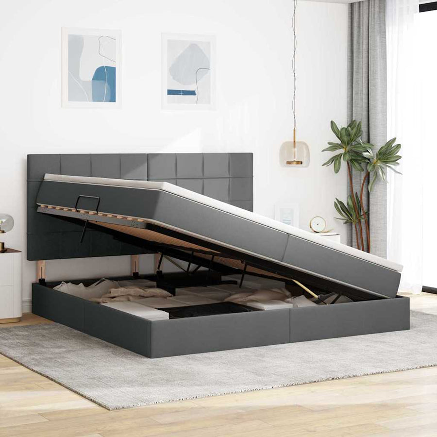 Bed met LED -striplichten Donkergrijs 200 x 200 cm Stof