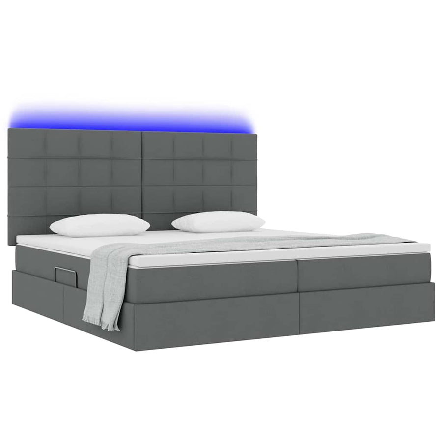 Bed met LED -striplichten Donkergrijs 200 x 200 cm Stof