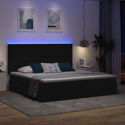 Bed met LED -striplichten met opslag Zwart 200 x 200 cm Stof