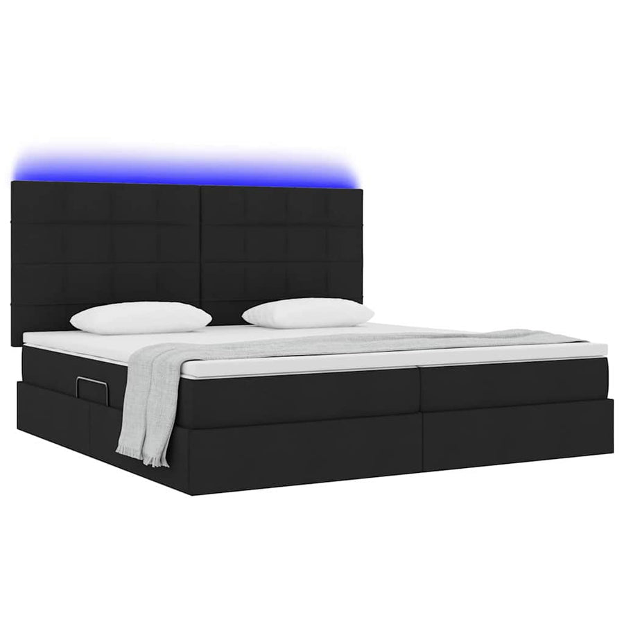 Bed met LED -striplichten met opslag Zwart 200 x 200 cm Stof