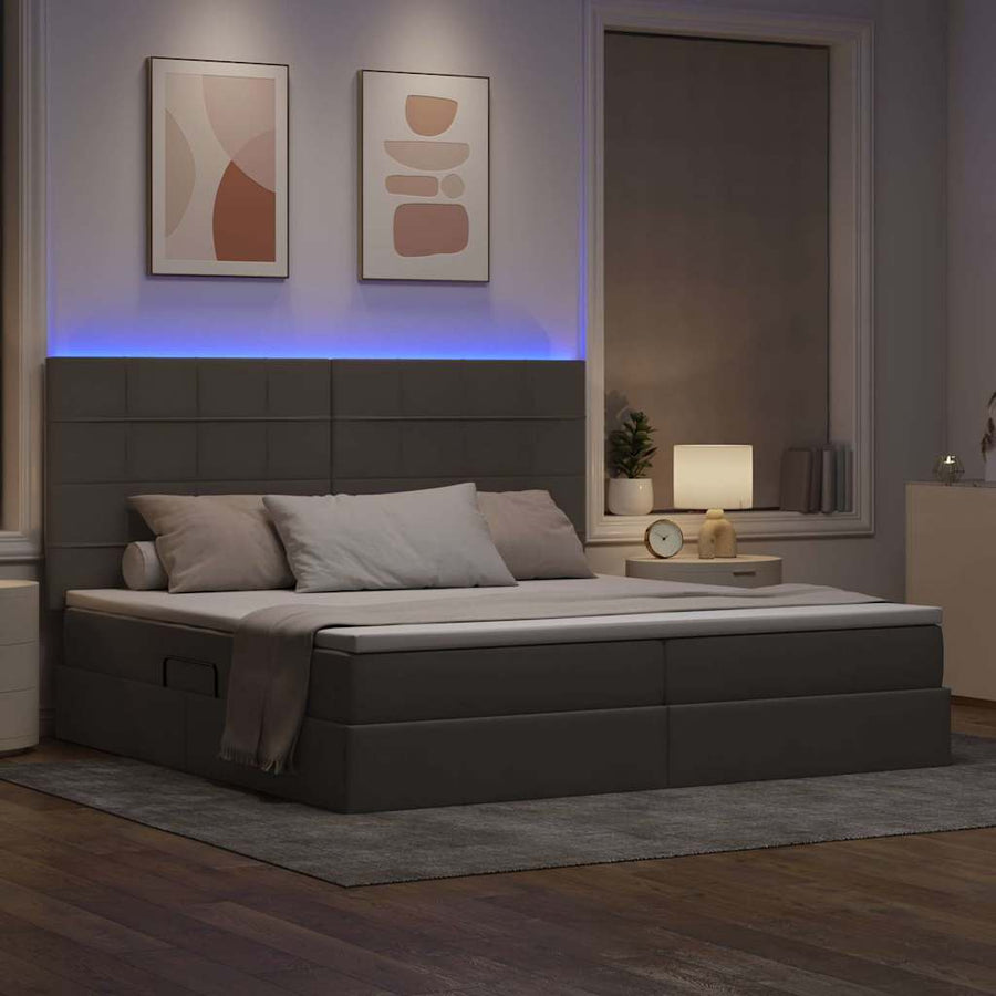 Bed met LED -striplichten met opslag Taupe 200 x 200 cm Stof
