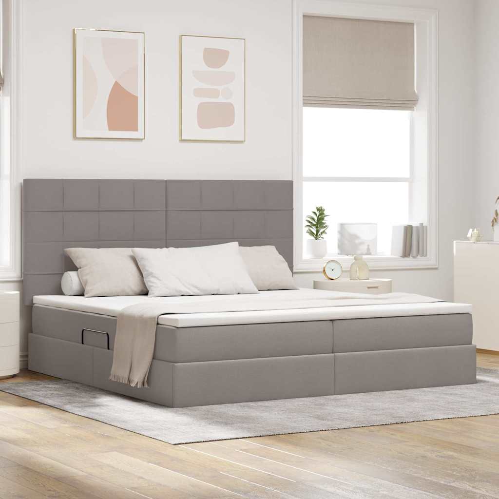 Bed met LED -striplichten met opslag Taupe 200 x 200 cm Stof