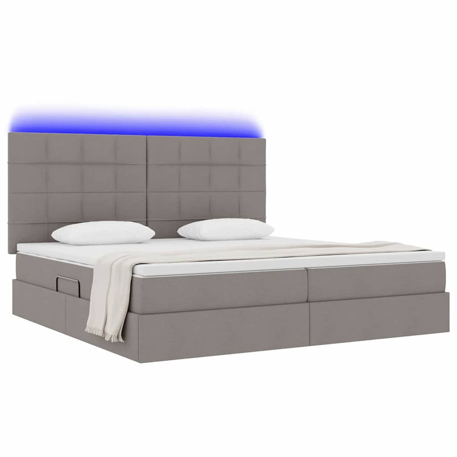Bed met LED -striplichten met opslag Taupe 200 x 200 cm Stof