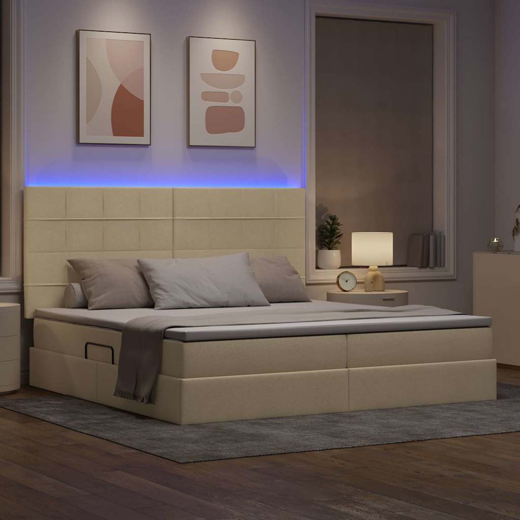 Opbergbed met LED met matras Crème 200 x 200 cm Polyester