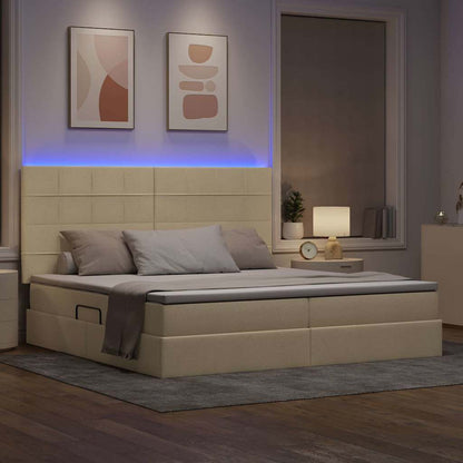 Opbergbed met LED met matras Crème 200 x 200 cm Polyester