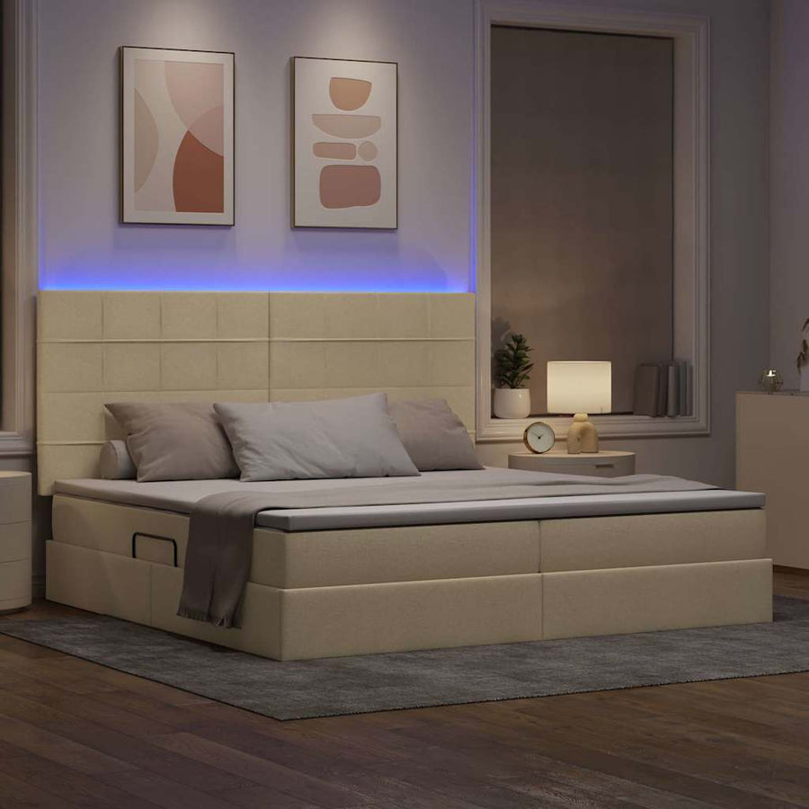 Opbergbed met LED met matras Crème 200 x 200 cm Polyester