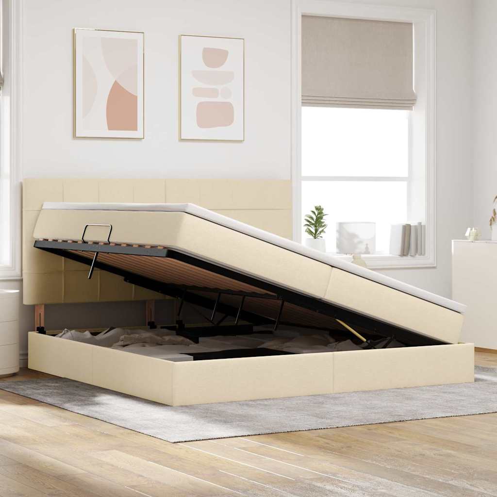 Opbergbed met LED met matras Crème 200 x 200 cm Polyester