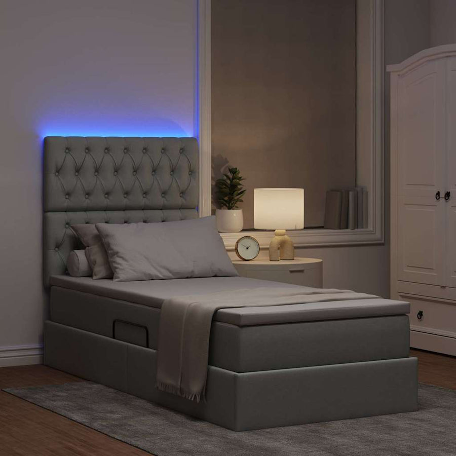 Opbergbed met LED met matras Lichtgrijs 90 x 190 cm Polyester