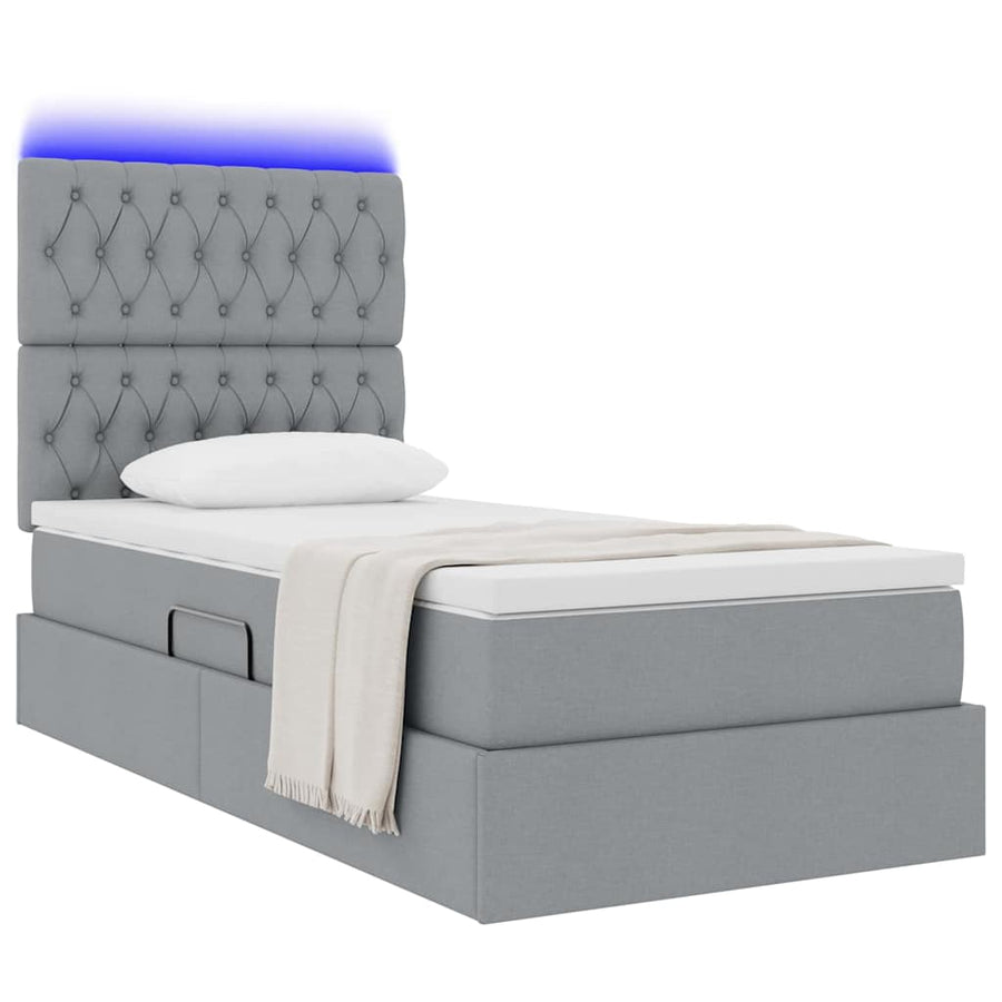 Opbergbed met LED met matras Lichtgrijs 90 x 190 cm Polyester