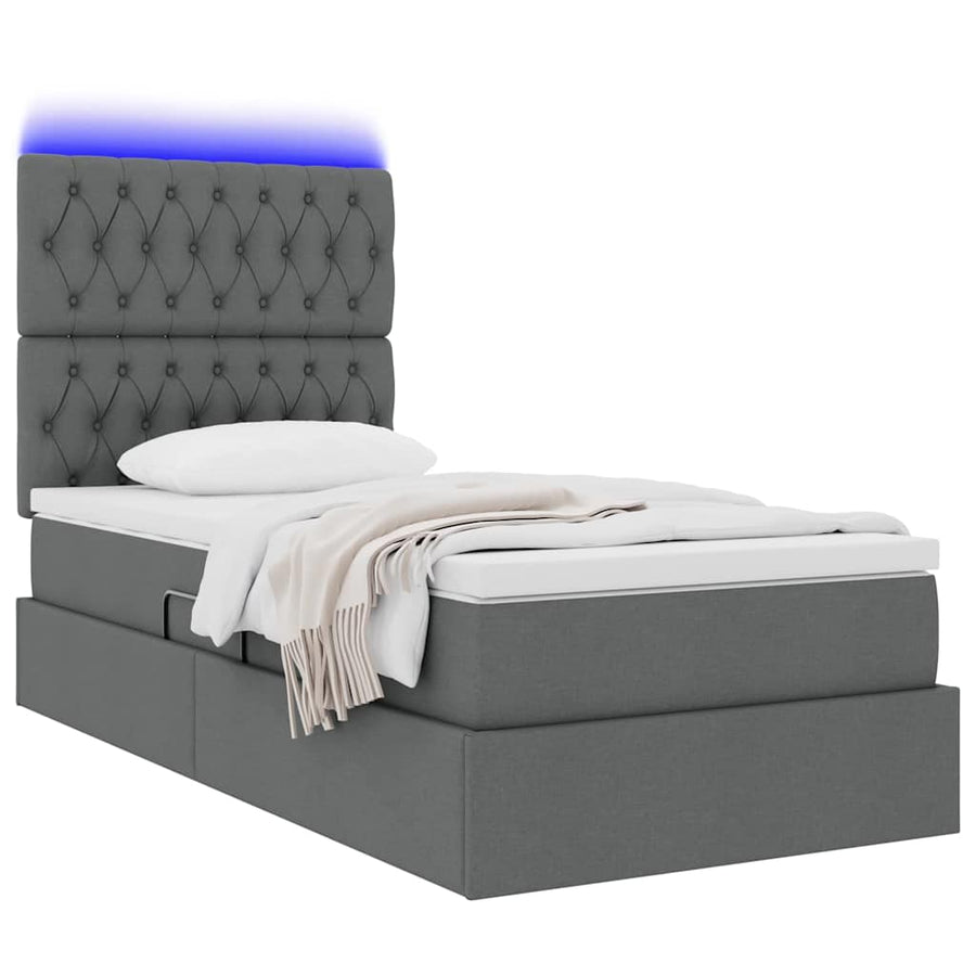 Opbergbed met LED met matras Donkergrijs 90 x 190 cm Polyester