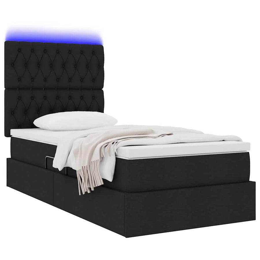 Opbergbed met LED met matras Zwart 90 x 190 cm Polyester