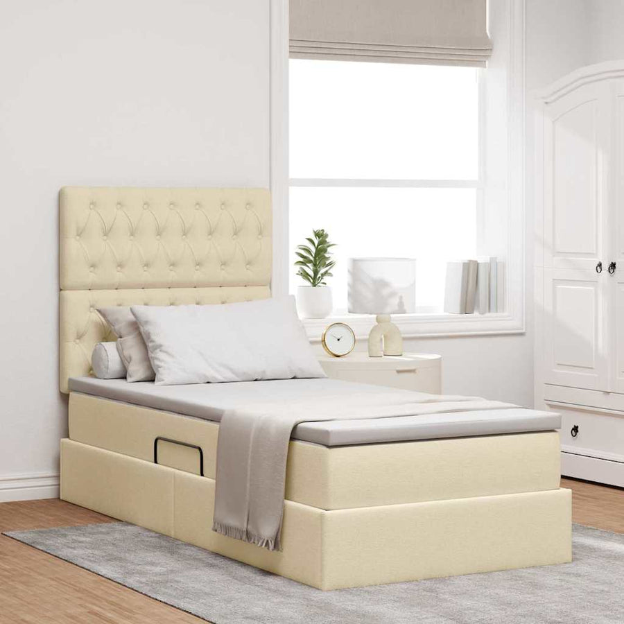 Opbergbed met LED met matras Crème 90 x 190 cm Polyester