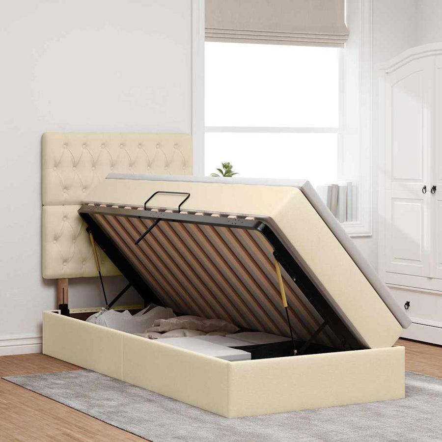 Opbergbed met LED met matras Crème 90 x 190 cm Polyester