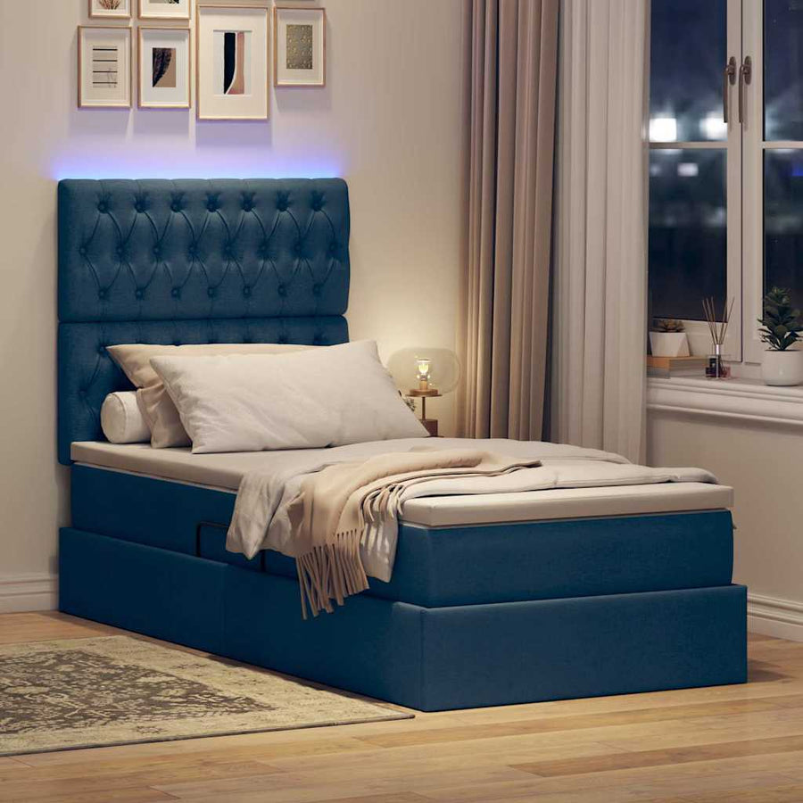 Opbergbed met LED met matras Blauw 90 x 190 cm Polyester