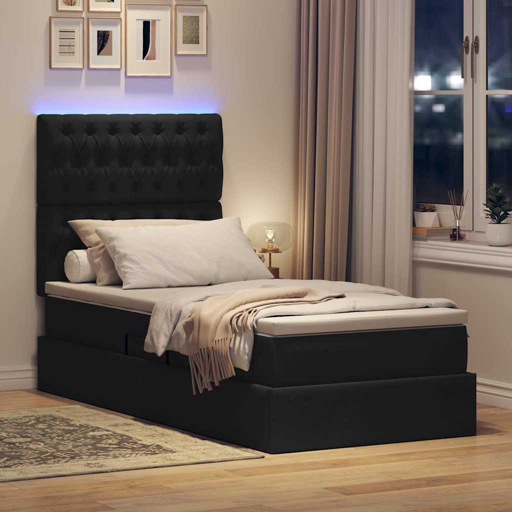 Opbergbed met LED met matras Zwart 90 x 200 cm Polyester