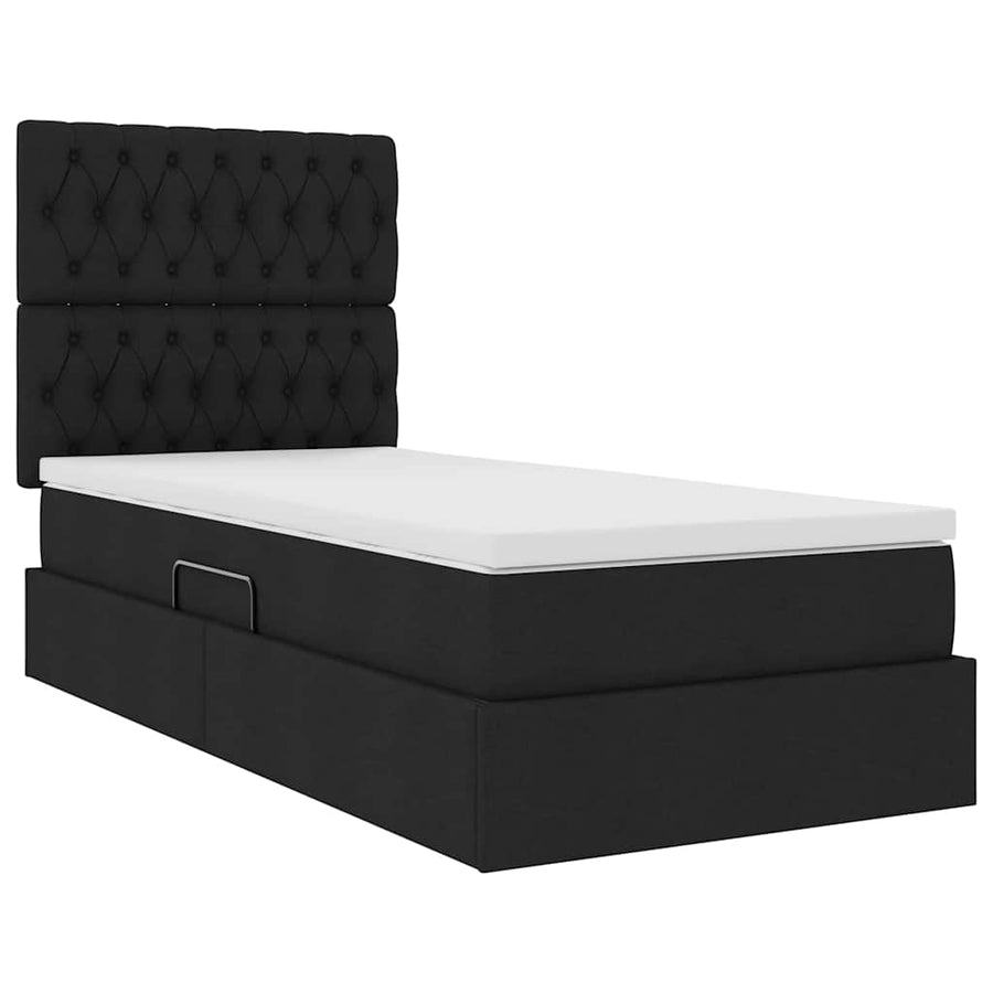 Opbergbed met LED met matras Zwart 90 x 200 cm Polyester