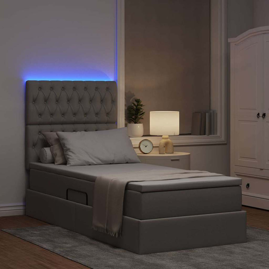Opbergbed met LED met matras Taupe 90 x 200 cm Polyester