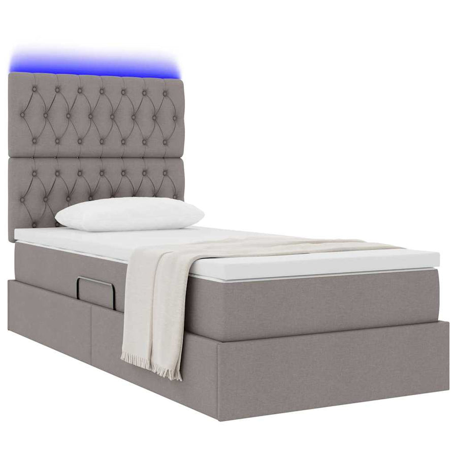 Opbergbed met LED met matras Taupe 90 x 200 cm Polyester