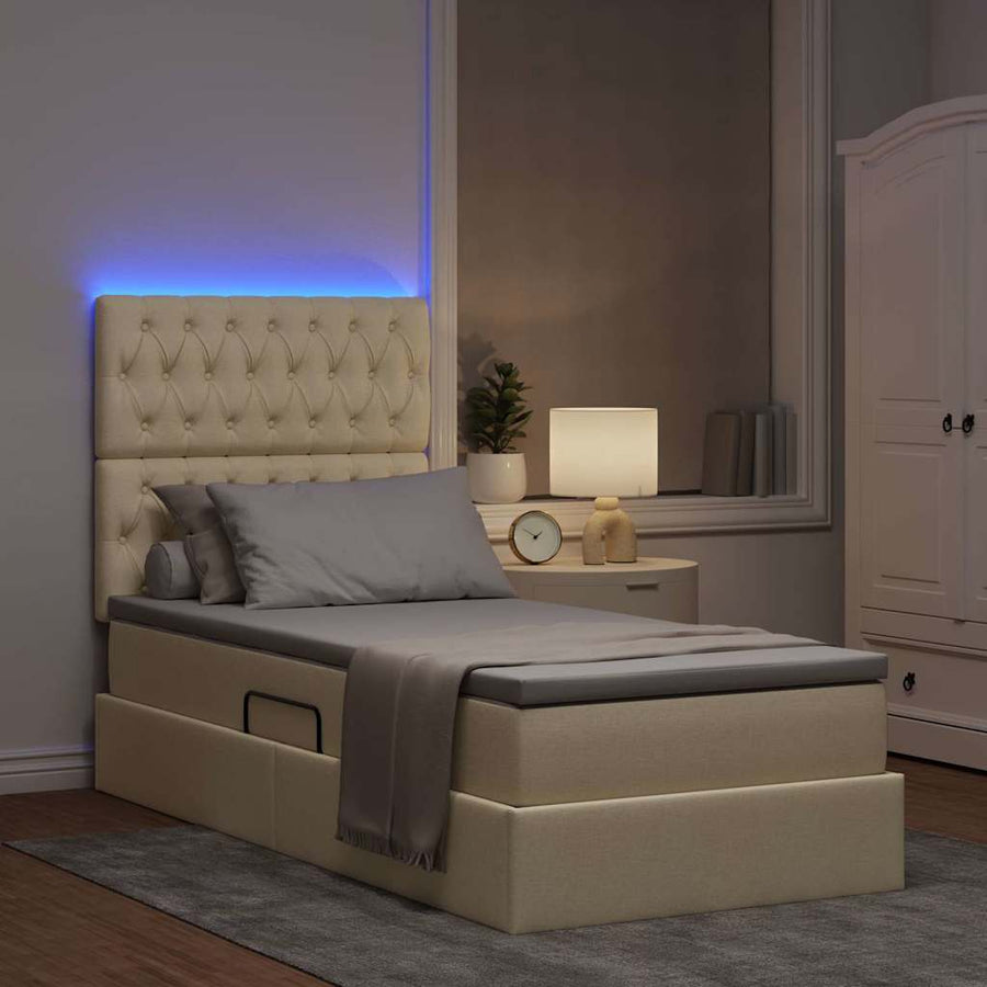Opbergbed met LED met matras Crème 90 x 200 cm Polyester