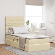 Opbergbed 90x200 cm crème met LED en matras