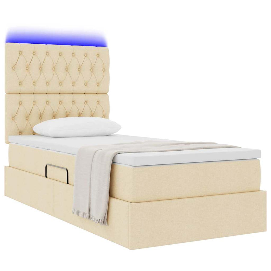 Opbergbed met LED met matras Crème 90 x 200 cm Polyester