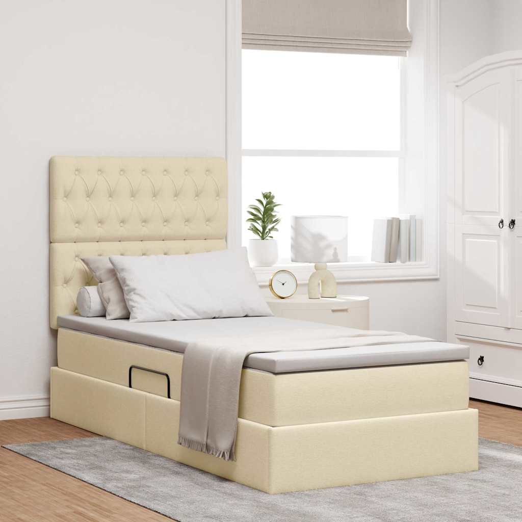 Opbergbed met LED met matras Crème 100 x 200 cm Polyester