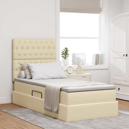 Opbergbed met LED met matras Crème 100 x 200 cm Polyester