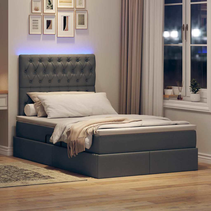 Opbergbed met LED met matras Donkergrijs 120 x 190 cm Polyester