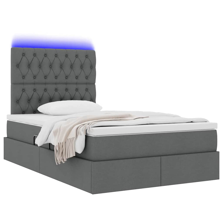 Opbergbed met LED met matras Donkergrijs 120 x 190 cm Polyester