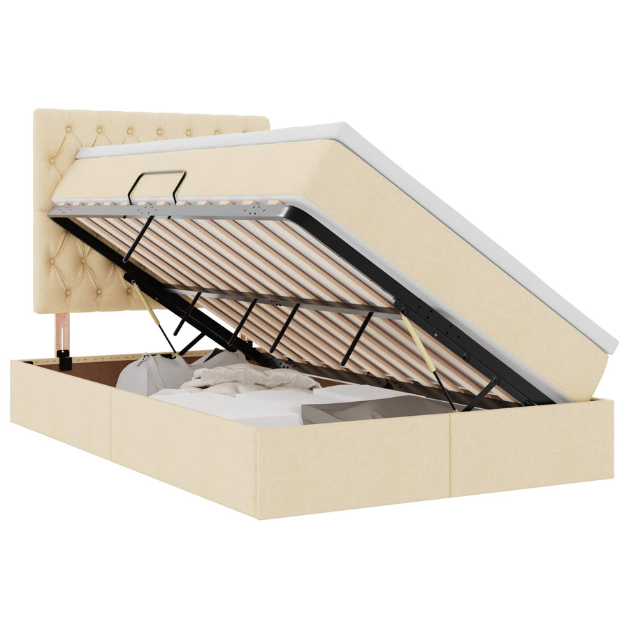 Opbergbed met LED met matras Crème 120 x 190 cm Polyester