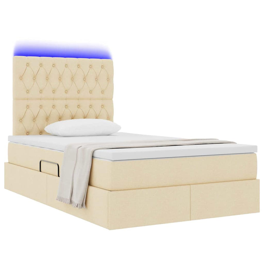 Opbergbed met LED met matras Crème 120 x 190 cm Polyester