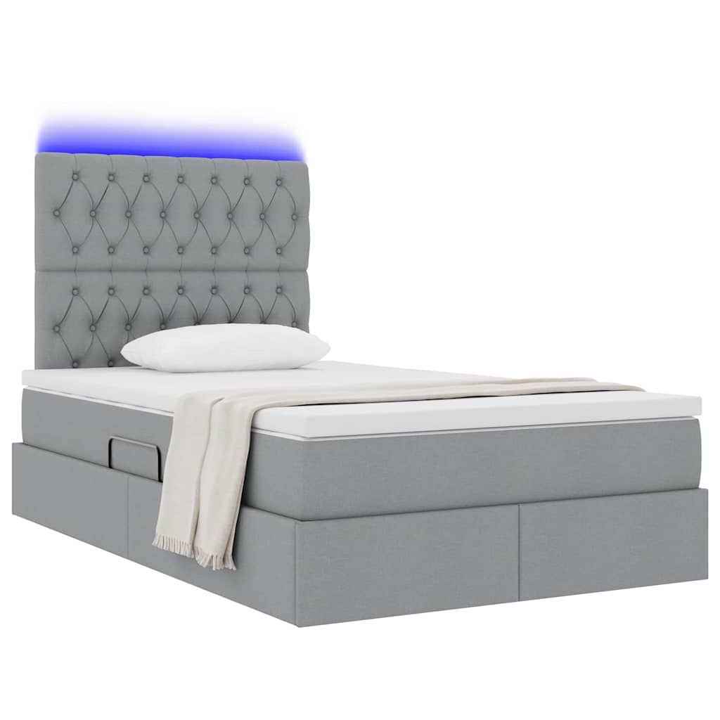 Bed met LED -striplichten Lichtgrijs 120 x 200 cm Stof
