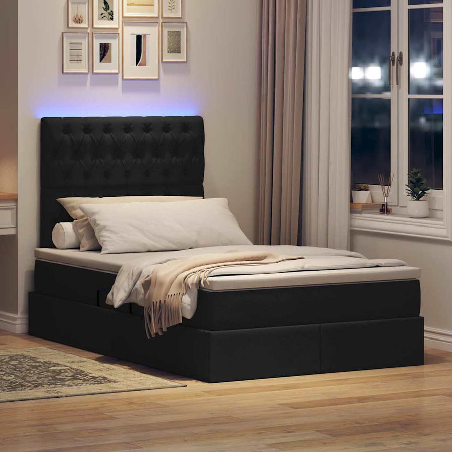 Bed met LED -striplichten met opslag Zwart 120 x 200 cm Stof