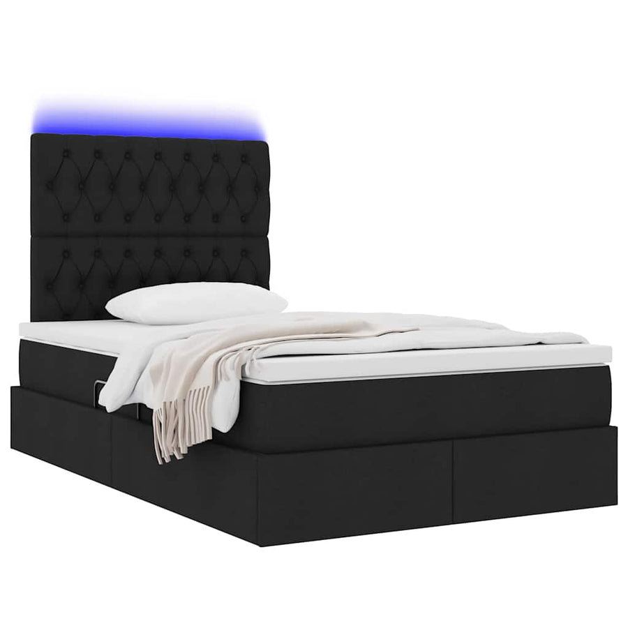 Bed met LED -striplichten met opslag Zwart 120 x 200 cm Stof