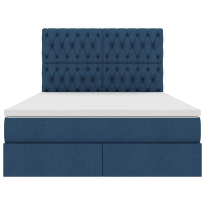 Bed met LED -striplichten met opslag Blauw 140 x 190 cm Stof