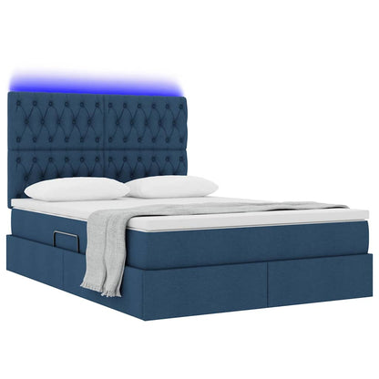Bed met LED -striplichten met opslag Blauw 140 x 190 cm Stof