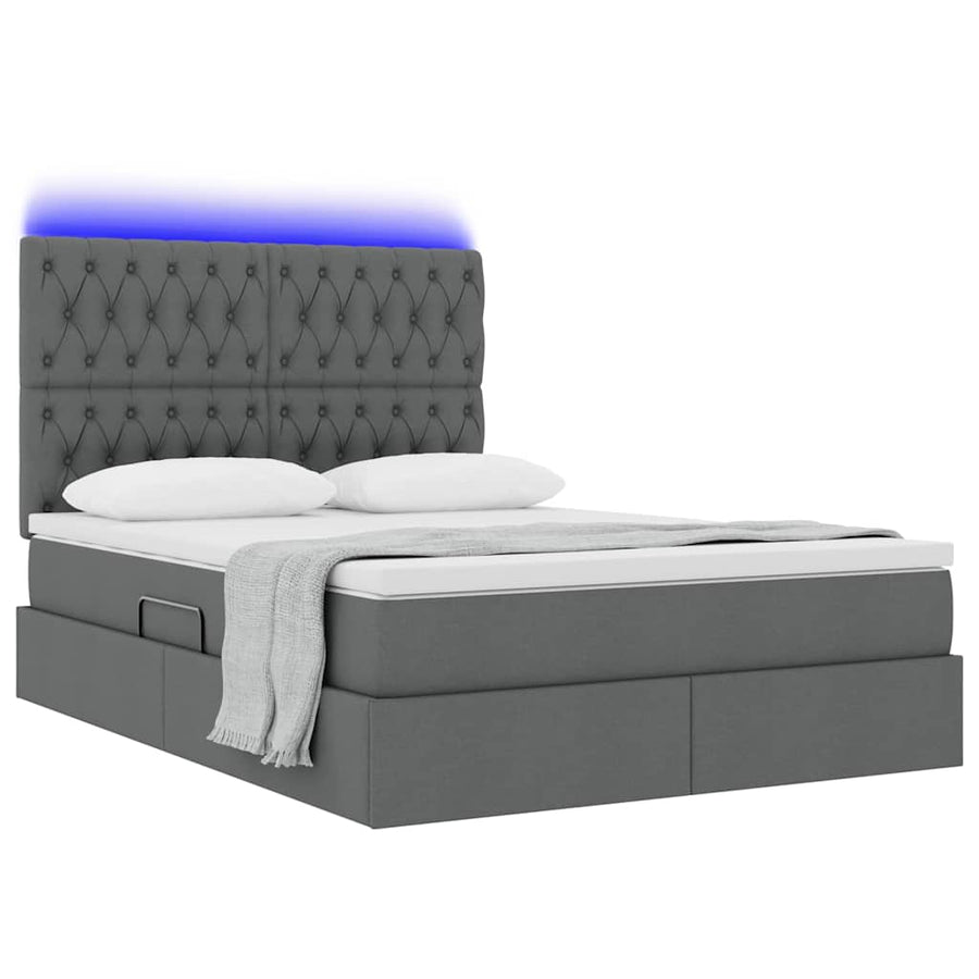 Bed met LED -striplichten Donkergrijs 140 x 200 cm Stof