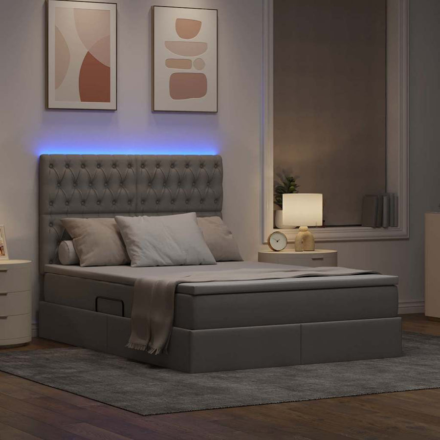 Bed met LED -striplichten met opslag Taupe 140 x 200 cm Stof