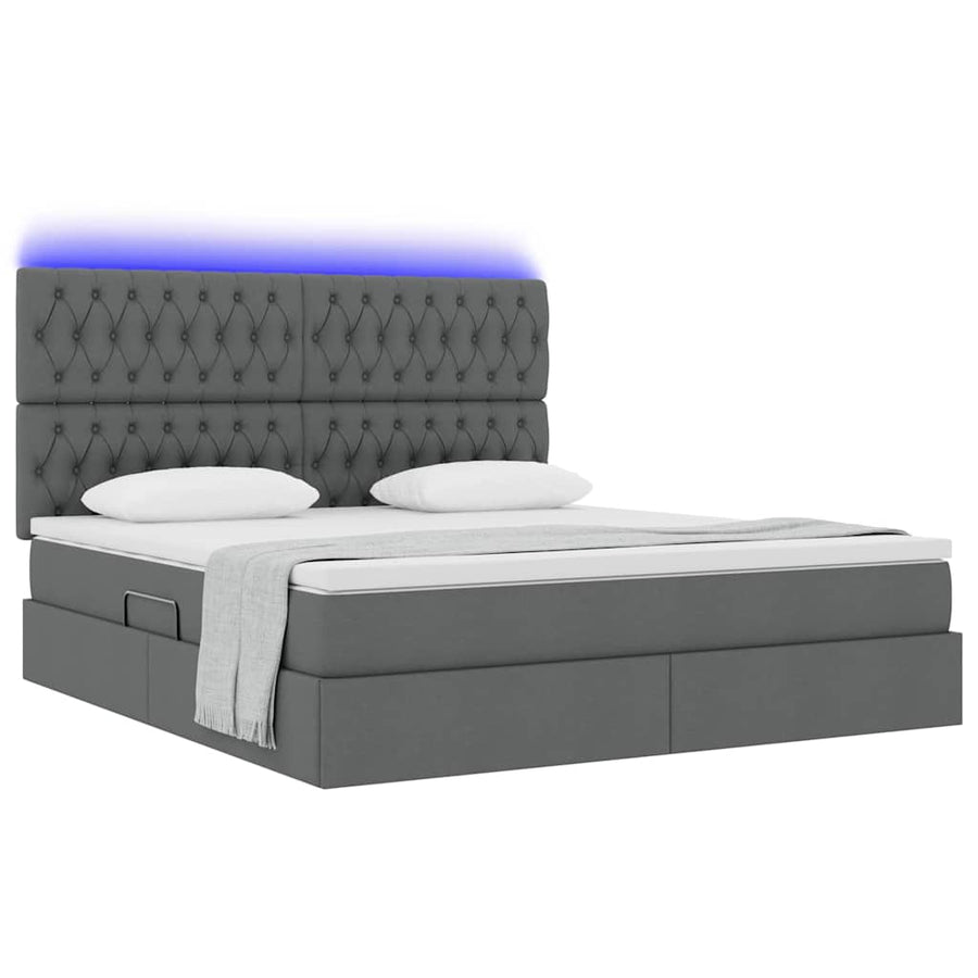 Bed met LED -striplichten Donkergrijs 160 x 200 cm Stof