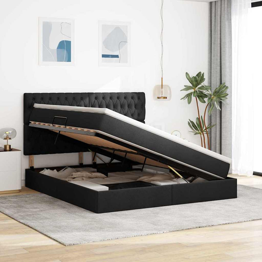 Bed met LED -striplichten met opslag Zwart 160 x 200 cm Stof