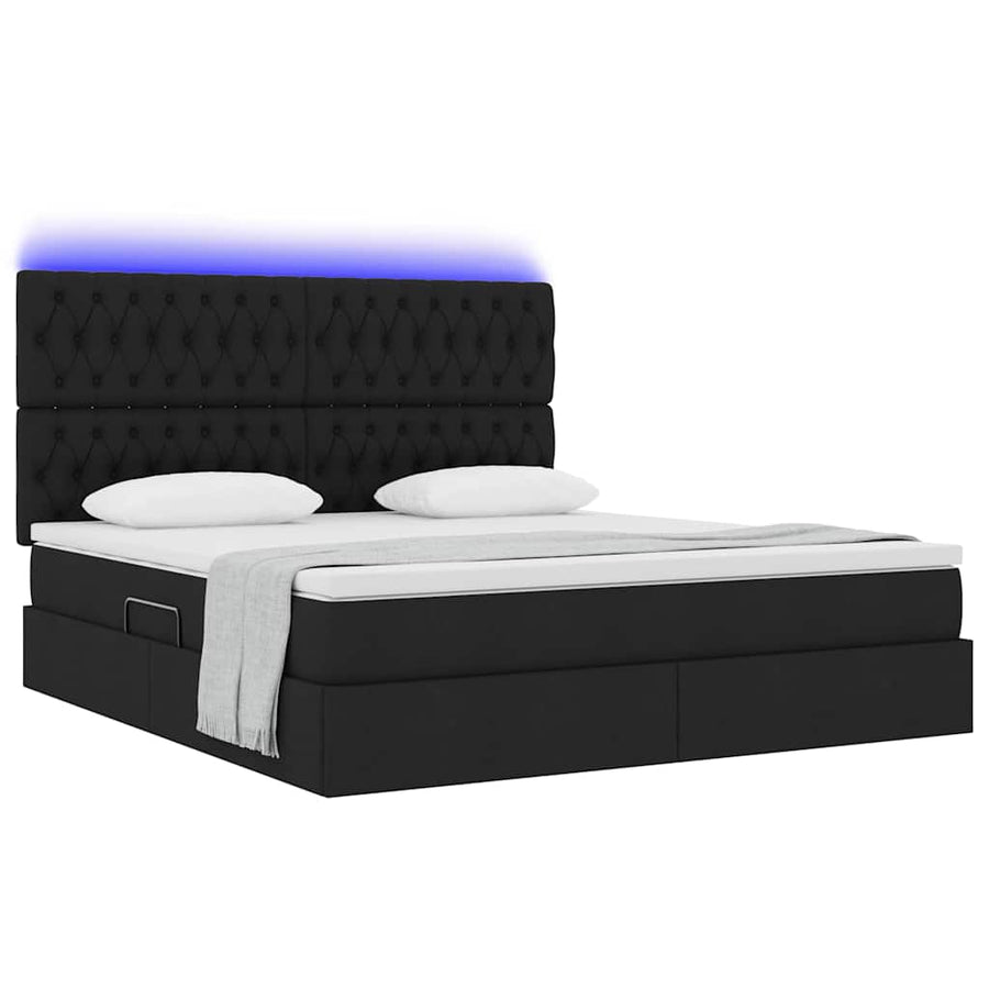 Bed met LED -striplichten met opslag Zwart 160 x 200 cm Stof