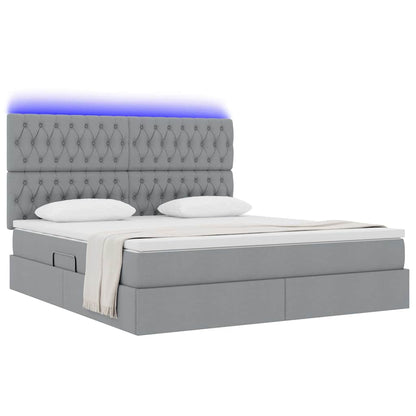 Bed met LED -striplichten Lichtgrijs 180 x 200 cm Stof