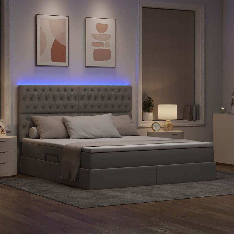 Bed met LED -striplichten met opslag Taupe 180 x 200 cm Stof