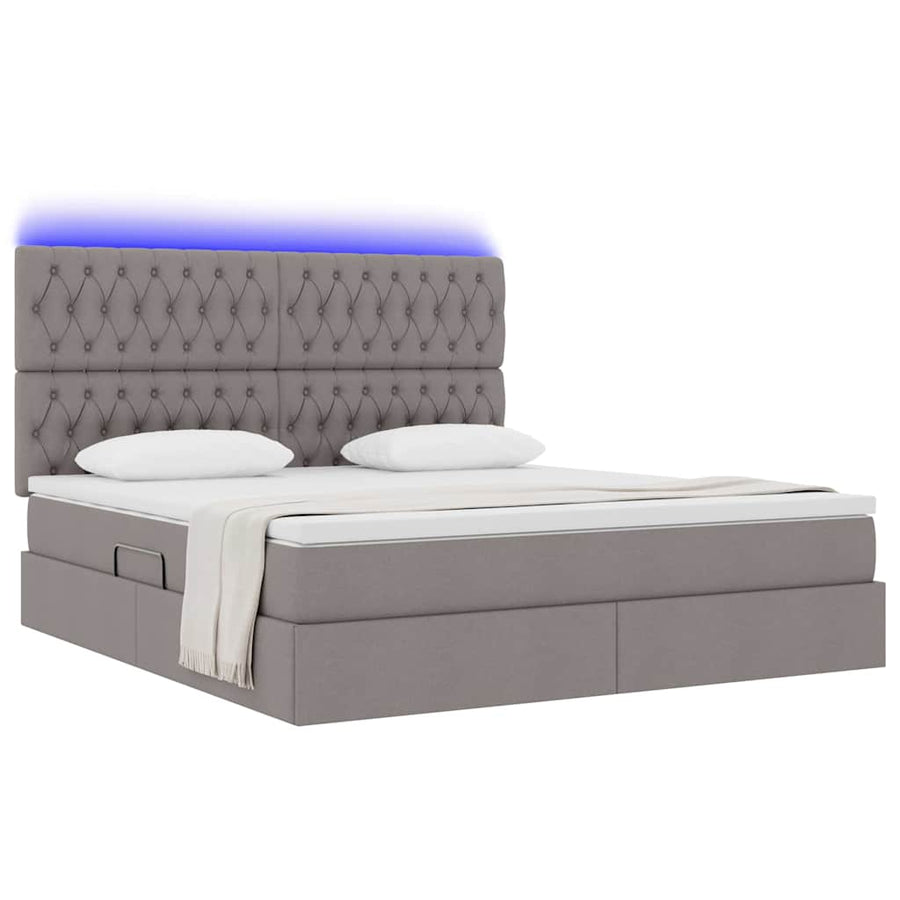 Bed met LED -striplichten met opslag Taupe 180 x 200 cm Stof