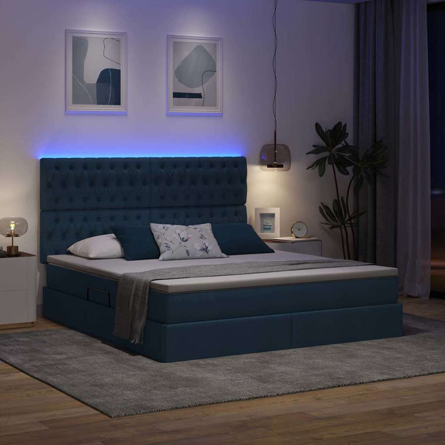Bed met LED -striplichten met opslag Blauw 180 x 200 cm Stof