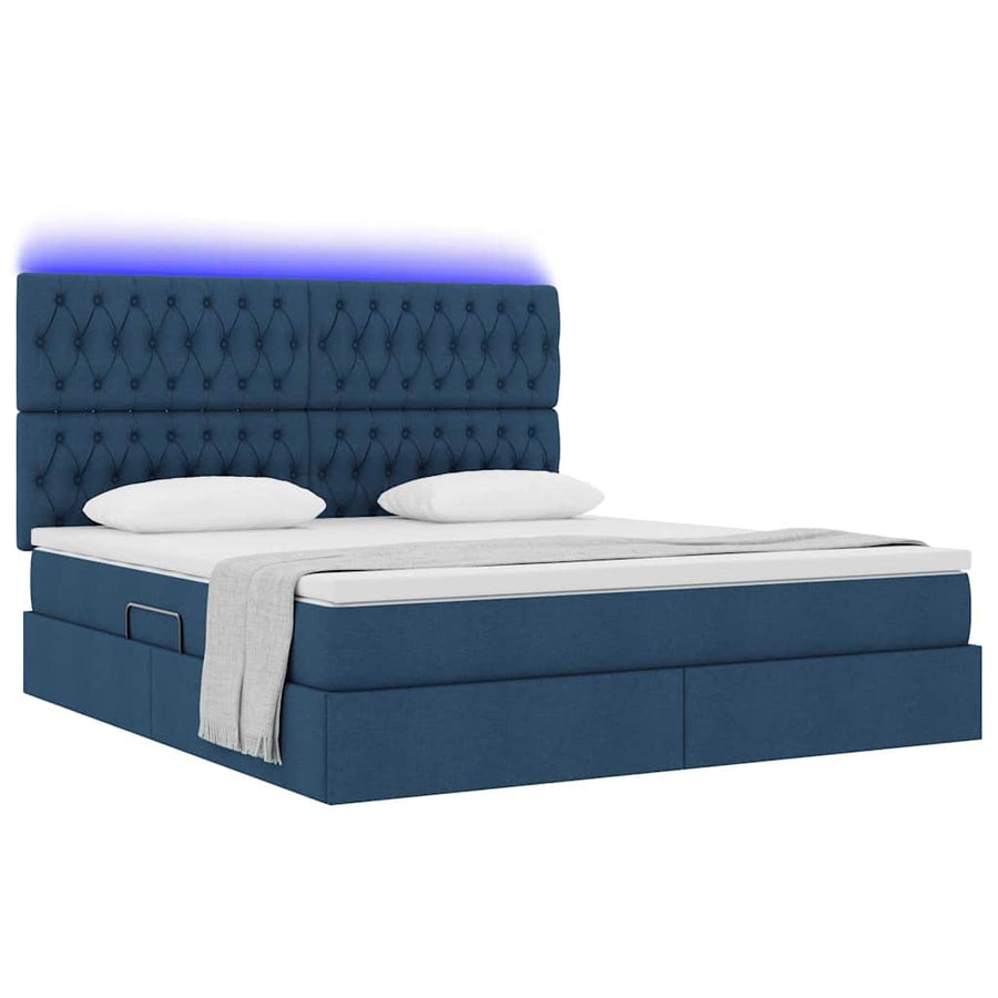 Bed met LED -striplichten met opslag Blauw 180 x 200 cm Stof