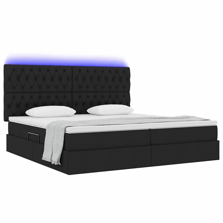 Bed met LED -striplichten met opslag Zwart 200 x 200 cm Stof