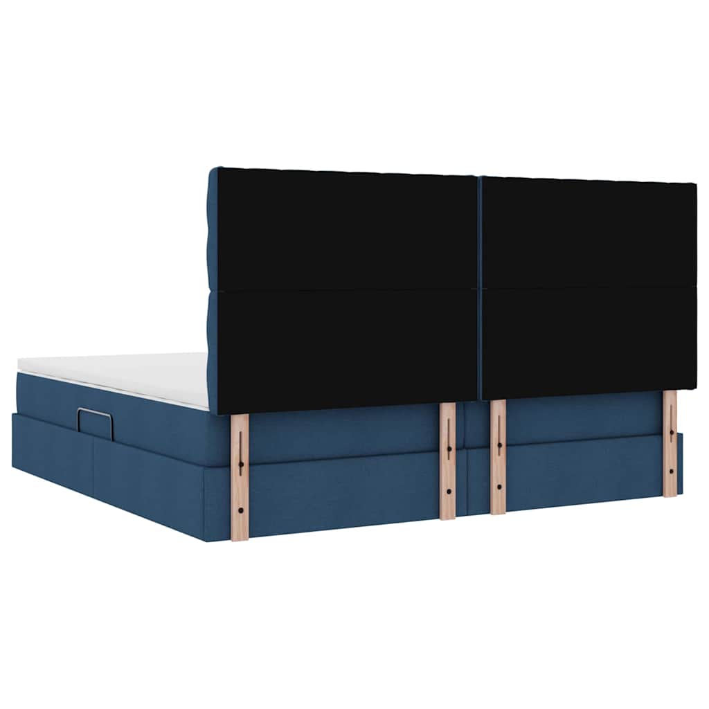 Bed met LED -striplichten met opslag Blauw 200 x 200 cm Stof