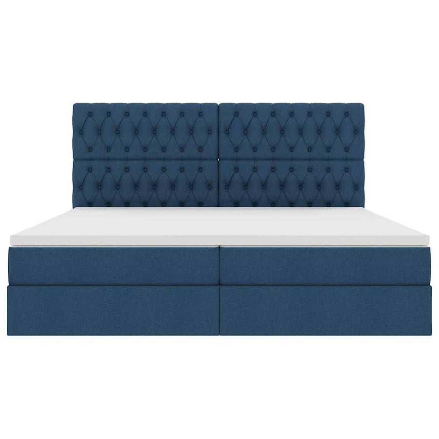 Bed met LED -striplichten met opslag Blauw 200 x 200 cm Stof
