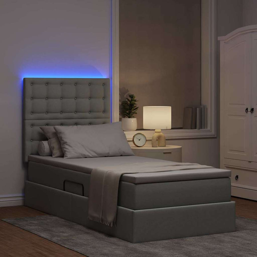Opbergbed met LED met matras Lichtgrijs 90 x 190 cm Polyester